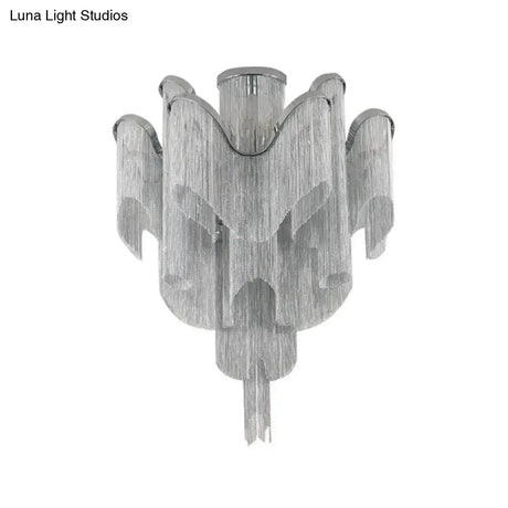 Modern Aluminum Tiered Tassel Semi Flush Led Ceiling Lamp For Living Room