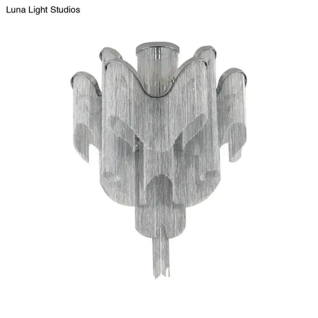 Modern Aluminum Tiered Tassel Semi Flush Led Ceiling Lamp For Living Room