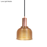 Modern Amber/Clear Glass Dome Pendant Light With 1 Bulb - Stylish Living Room Lighting Fixture