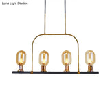 Modern Amber Glass 4-Light Hanging Ceiling Lamp with Metallic Frame - Bulb-Like Island Lighting Black-Gold
