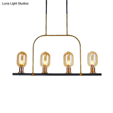 Modern Amber Glass 4-Light Hanging Ceiling Lamp with Metallic Frame - Bulb-Like Island Lighting Black-Gold