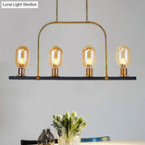 Modern Amber Glass 4-Light Hanging Ceiling Lamp with Metallic Frame - Bulb-Like Island Lighting Black-Gold