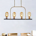 Modern Amber Glass 4-Light Hanging Ceiling Lamp with Metallic Frame - Bulb-Like Island Lighting Black-Gold
