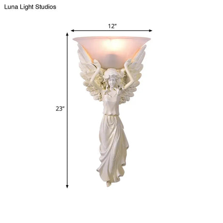 Modern Amber Glass Bowl Wall Lamp - 1 Light Bedroom Sconce With Gold/White Angel Design