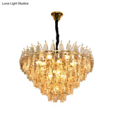Modern Amber Glass Cone Hanging Ceiling Light With 7/9 Heads - Perfect Chandelier For Living Room