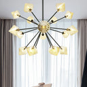 Modern Amber Glass Semi Flush Ceiling Light - 18 Bulbs Perfect For Living Room