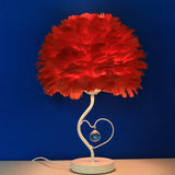 Modern Apricot/Blue/Orange Dome Night Table Light With Feather Shade & Heart Frame - Crystal Orb