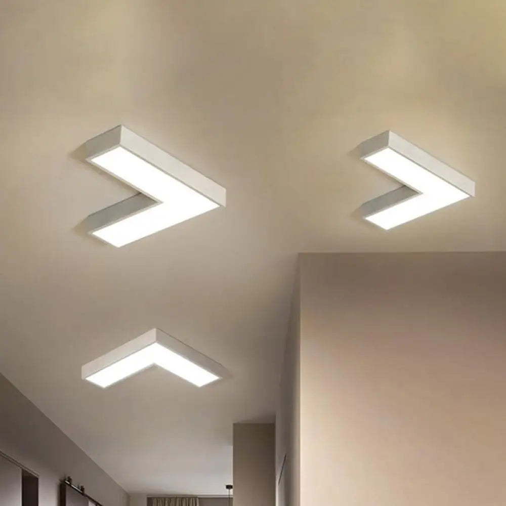 Modern Arrow Metal Flush Mount Led Ceiling Light - 10’/14’ Wide (White/Black) For Office With