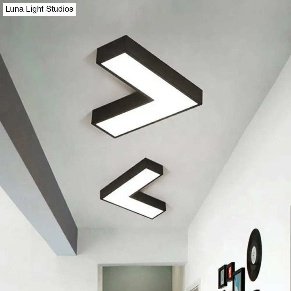 Modern Arrow Metal Flush Mount Led Ceiling Light - 10’/14’ Wide (White/Black) For Office With