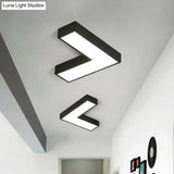 Modern Arrow Metal Flush Mount Led Ceiling Light - 10’/14’ Wide (White/Black) For Office With