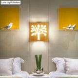 Modern Art Deco Led Wall Sconce - Square Flush Mount Wooden Corridor Light Fixture