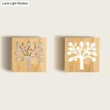 Modern Art Deco Led Wall Sconce - Square Flush Mount Wooden Corridor Light Fixture
