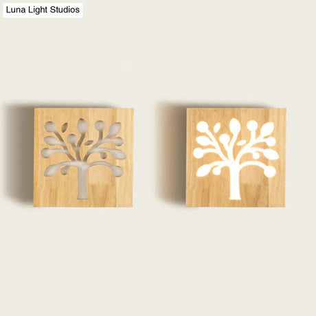 Modern Art Deco Led Wall Sconce - Square Flush Mount Wooden Corridor Light Fixture