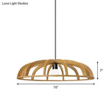 Modern Asian-Inspired Wood Pendant Light With Flat Bowl Frame And 1 Bulb For Hallways