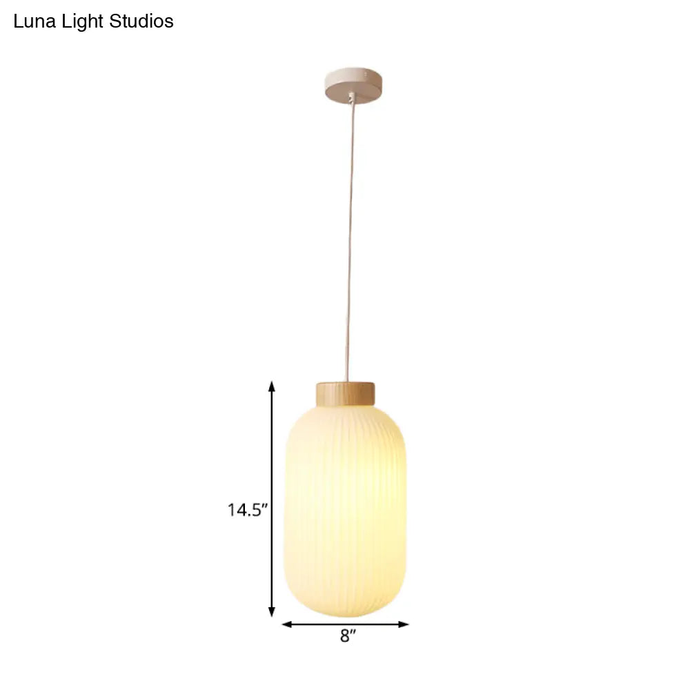 Modern Asian Pendant Lamp with Paper Shade - White Capsule/Drum Ceiling Light for Corridor - Sizes: 5.5’’/8’’/12’’ Wide