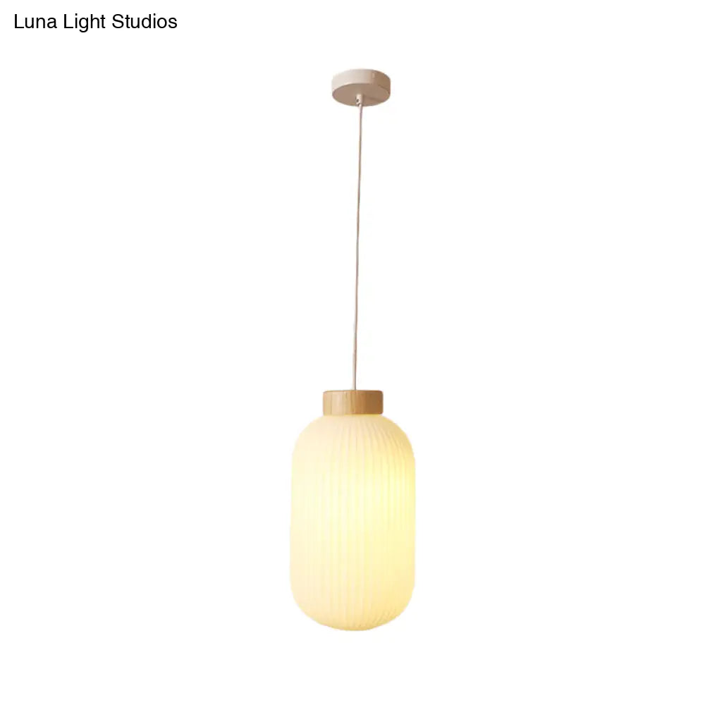 Modern Asian Pendant Lamp with Paper Shade - White Capsule/Drum Ceiling Light for Corridor - Sizes: 5.5’’/8’’/12’’ Wide