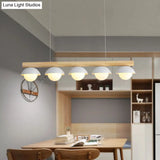 Modern Asian Style Tubular Wood Led Island Lighting - 5 Lights White Hanging Ceiling Lamp For Dining