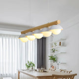 Modern Asian Style Tubular Wood Led Island Lighting - 5 Lights White Hanging Ceiling Lamp For Dining