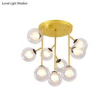 Modern Ball Semi - Mount Clear Glass Ceiling Lamp With Black/Gold Finish - 9/12 Heads Ideal For