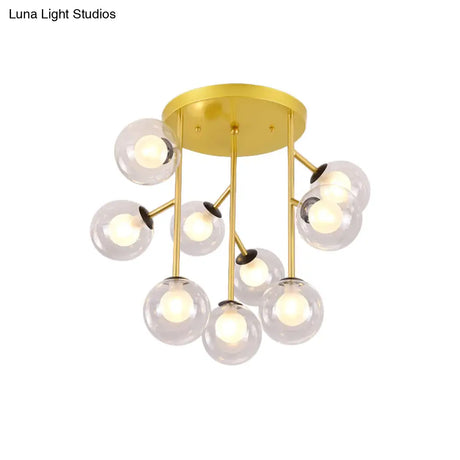 Modern Ball Semi - Mount Clear Glass Ceiling Lamp With Black/Gold Finish - 9/12 Heads Ideal For