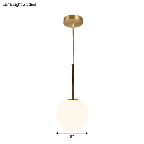 Modern Ball Shaped Pendant Light In Brass With White Glass - 1 6’/8’/10’ Dia Perfect For Bedrooms