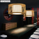 Modern Bamboo Drum Pendant Light - Sleek Round Design For Restaurants Wood Ceiling Hanging