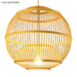 Modern Bamboo Globe Pendant Ceiling Light In Beige