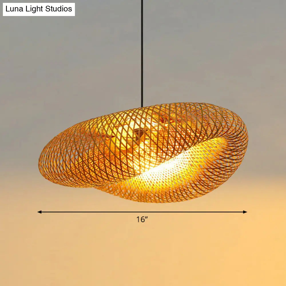 Modern Bamboo Hand-Worked Hanging Ceiling Light - Beige Pendant Lamp With 1 Bulb