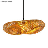 Modern Bamboo Hand-Worked Hanging Ceiling Light - Beige Pendant Lamp With 1 Bulb