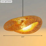 Modern Bamboo Hand-Worked Hanging Ceiling Light - Beige Pendant Lamp With 1 Bulb