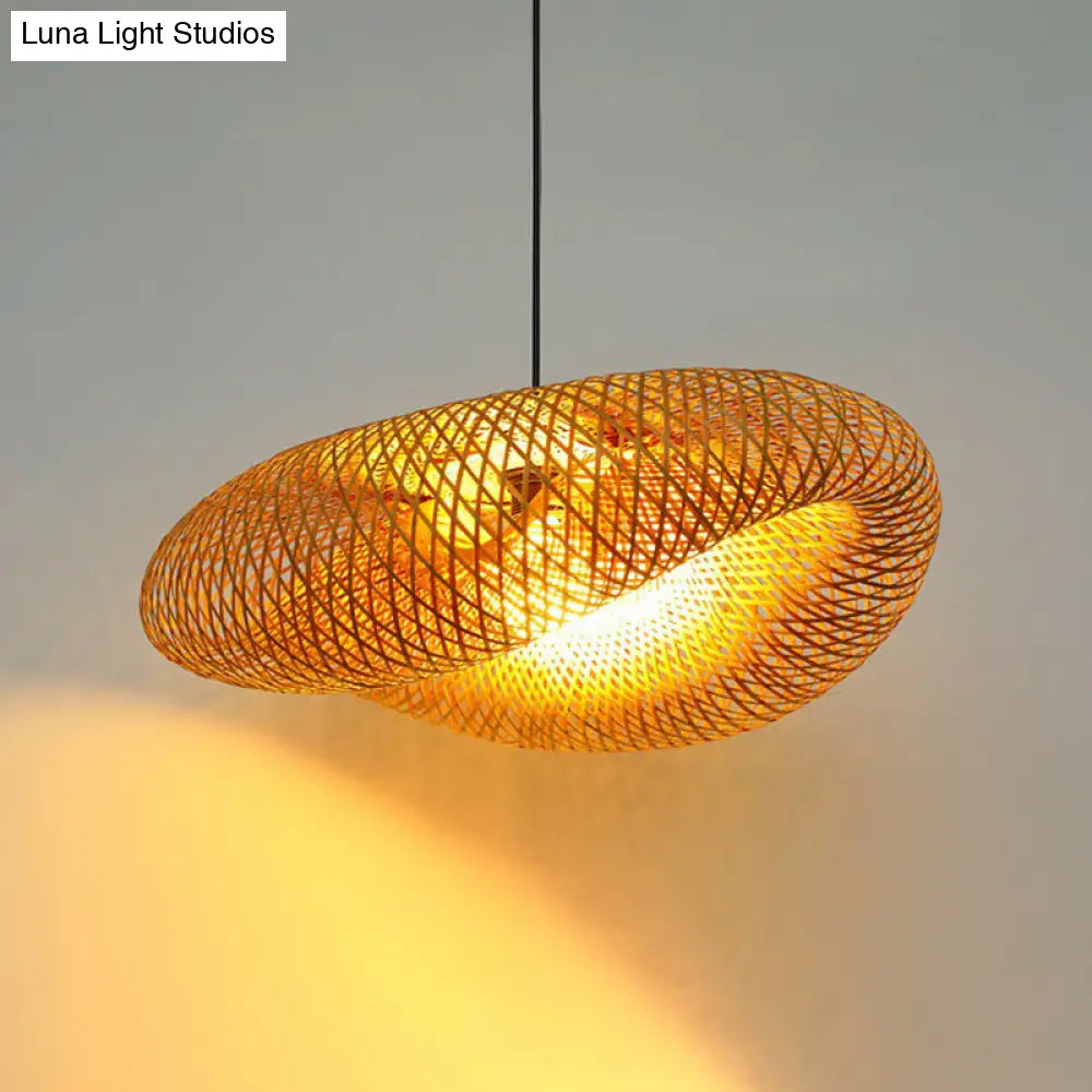 Modern Bamboo Hand-Worked Hanging Ceiling Light - Beige Pendant Lamp With 1 Bulb