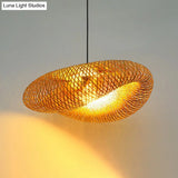 Modern Bamboo Hand-Worked Hanging Ceiling Light - Beige Pendant Lamp With 1 Bulb
