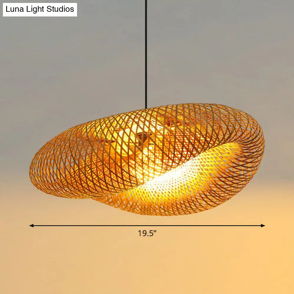 Modern Bamboo Hand-Worked Hanging Ceiling Light - Beige Pendant Lamp With 1 Bulb