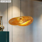 Modern Bamboo Hand-Worked Hanging Ceiling Light - Beige Pendant Lamp With 1 Bulb