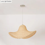 Modern Bamboo Hanging Pendant Lamp For Dining Room - Beige Cap Shape 1 Light