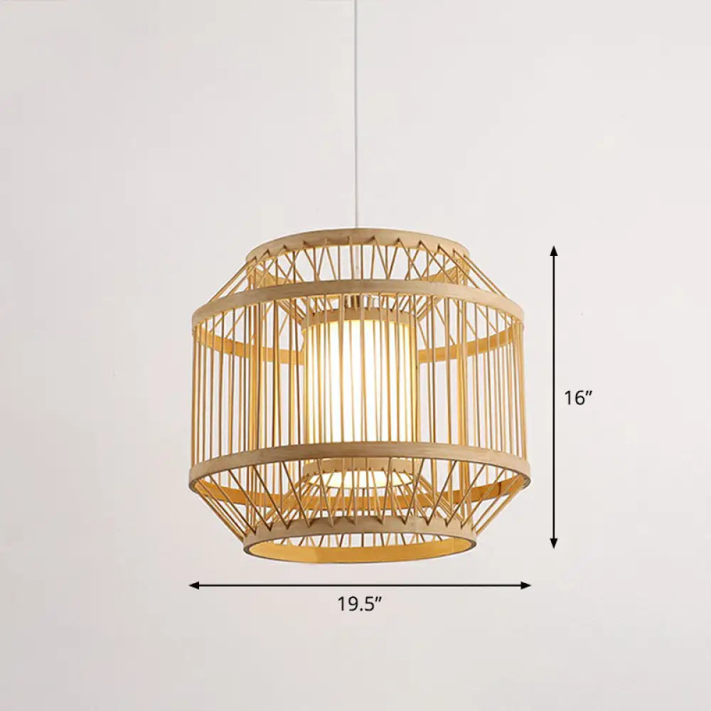 Modern Bamboo Hanging Pendant Light - Elegant Single Restaurant Ceiling Lamp In Wood / 19.5’
