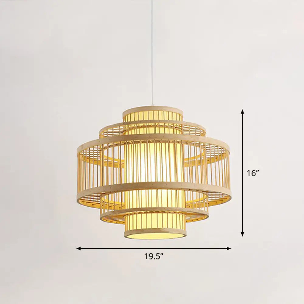 Modern Bamboo Hanging Pendant Light - Elegant Single Restaurant Ceiling Lamp In Wood / 19.5’ Round
