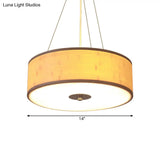 Modern Bamboo Pendant Light With Drum Shade - Handcrafted Wood Ceiling Lamp