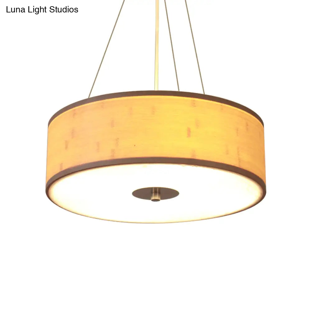 Modern Bamboo Pendant Light With Drum Shade - Handcrafted Wood Ceiling Lamp
