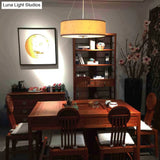 Modern Bamboo Pendant Light With Drum Shade - Handcrafted Wood Ceiling Lamp