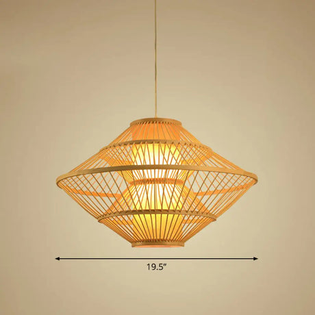 Modern Bamboo Rhombus Pendant Light For Restaurant Ceiling Wood / 19.5’