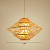 Modern Bamboo Rhombus Pendant Light For Restaurant Ceiling Wood / 23.5’