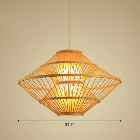 Modern Bamboo Rhombus Pendant Light For Restaurant Ceiling Wood / 31.5’