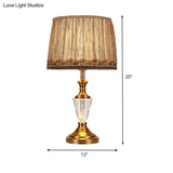 Modern Barrel Fabric Desk Lamp: Brown Night Table Light With Metallic Base
