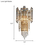 Modern Beaded Crystal Wall Sconce With 2 Smoky Grey Lights For Living Room