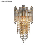 Modern Beaded Crystal Wall Sconce With 2 Smoky Grey Lights For Living Room