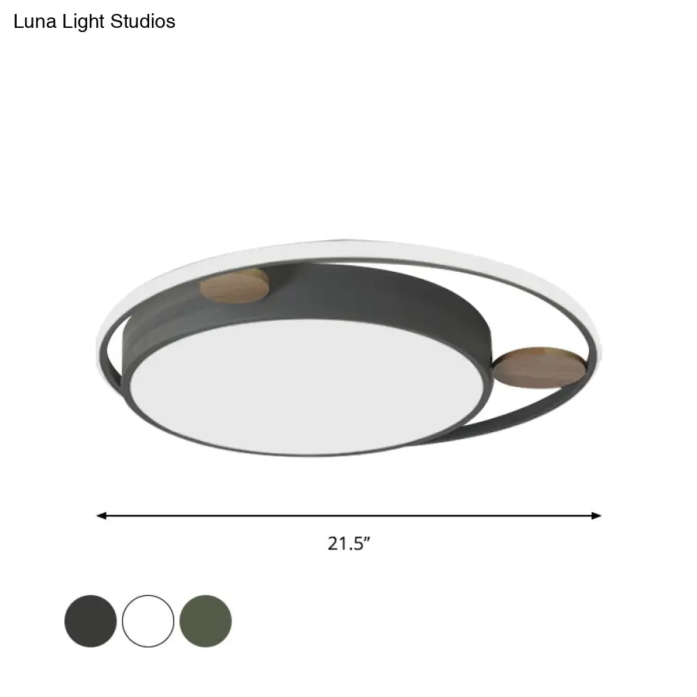 Modern Bear Head Led Flushmount Ceiling Light With Wood Accent - 18’/21.5’ Wide Cartoon Acrylic