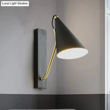 Modern Bedroom Wall Sconce With Cone Shade And Iron Base - Simple 1-Light Black/White Lamp