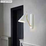 Modern Bedroom Wall Sconce With Cone Shade And Iron Base - Simple 1-Light Black/White Lamp
