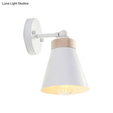Modern Bedside Sconce With Adjustable Metallic Shade - Black/White Finish Wall Lamp